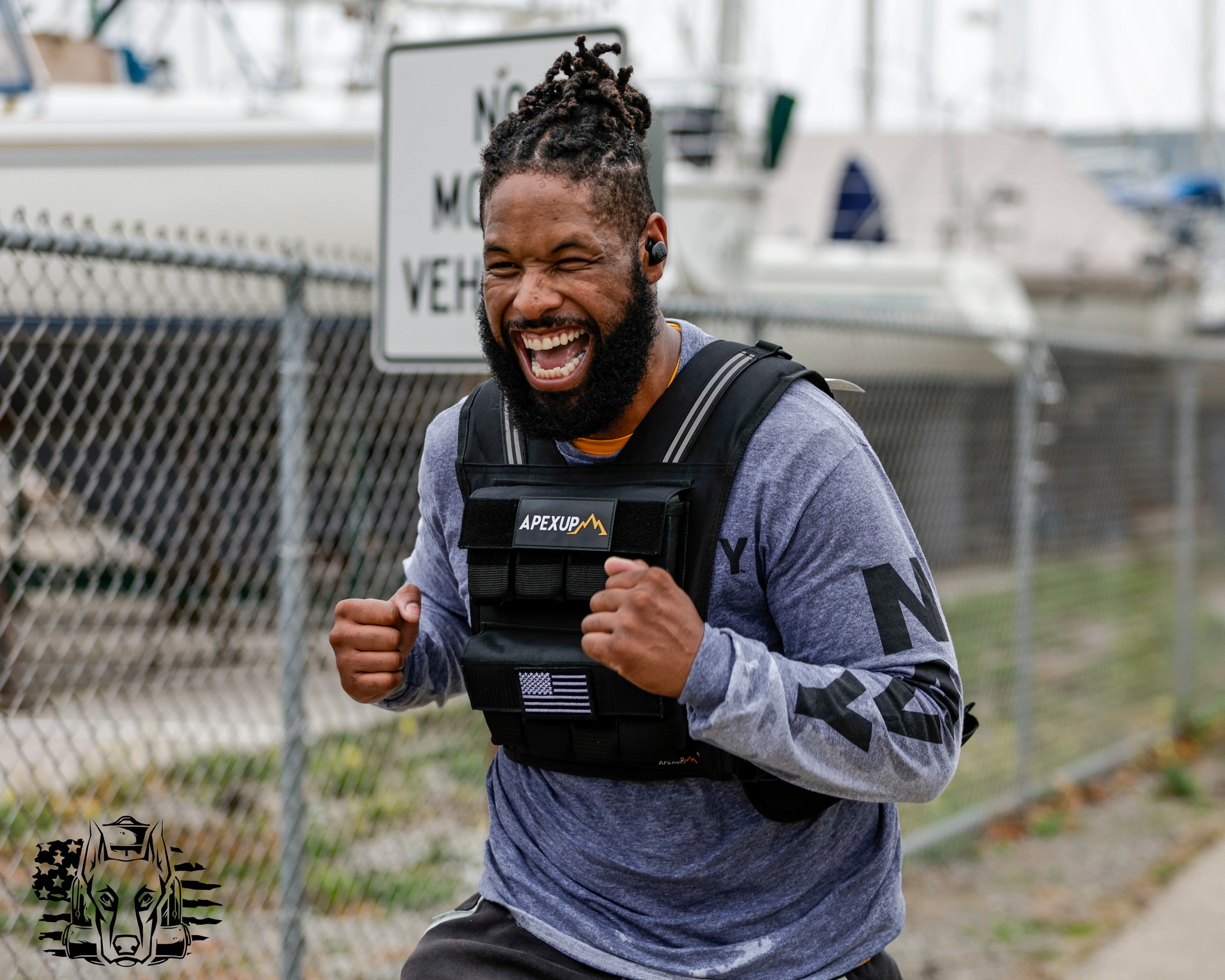 A veteran walks with his service dog during the Freedom Walk