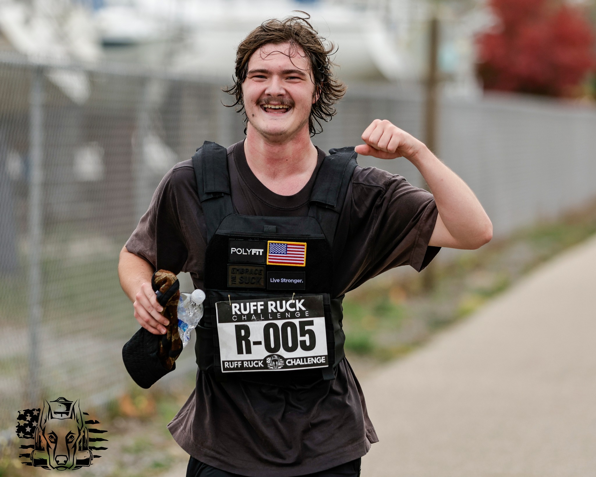 A rucker celebrating at the finish line
